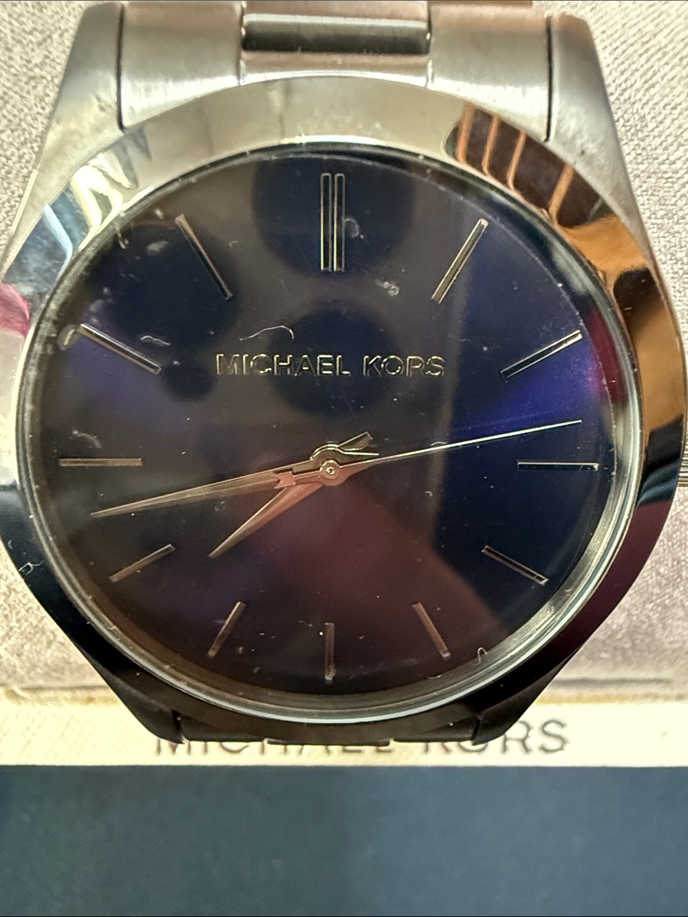 Michael Kors Blue Gunmetal Stainless Steel Link Bracelet